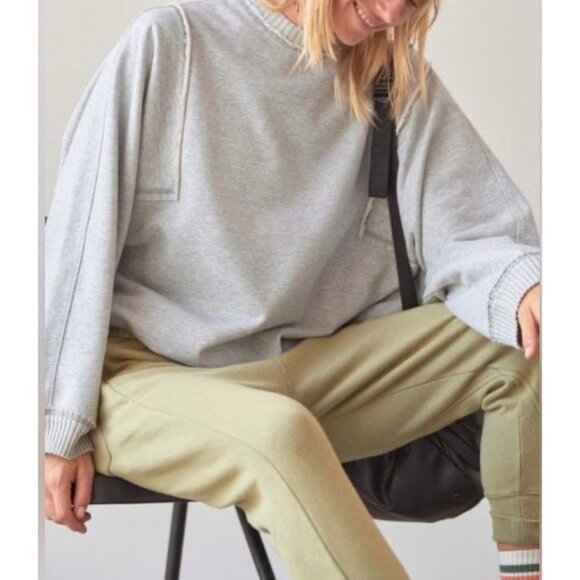 NWT Free People Gray Slouchy Crew Neck Sweater| Coastal Grandmother Quiet Luxury - Picture 12 of 16